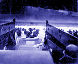 Soldiers disembarking from LCs at Normandy